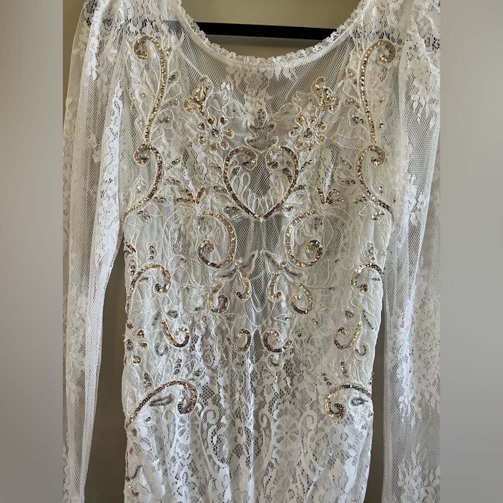 Free People - Intimately  - Ready to Party Lace Bodysuit White Long Sleeve Small - Picture 6 of 11